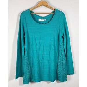 SPARROW Sweater Womens XL Green Crochet Lighweight Cotton Anthropologie Relaxed